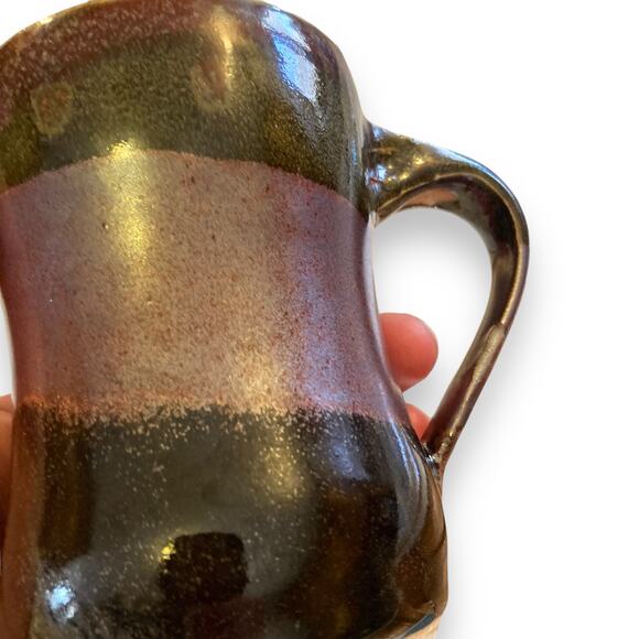 Pair of Unique Handmade Brown Maroon Iridescent Glazed Coffee Tea Mugs Crunchy - Picture 14 of 16